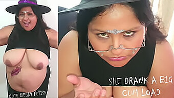 ¡esta Chica Tetona Con Tetas De Halloween Traga Semen Y Muestra Su Vientre! ¡no Te Pierdas Esta Escena Caliente!